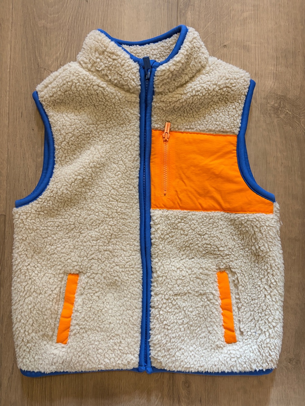 Kids Cream Sherpa Vest with Orange Accents